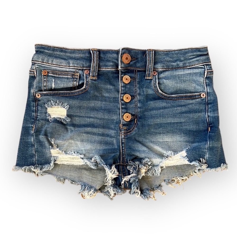American Eagle Hi-Rise Shortie Button Fly Distressed Jean Shorts | 2